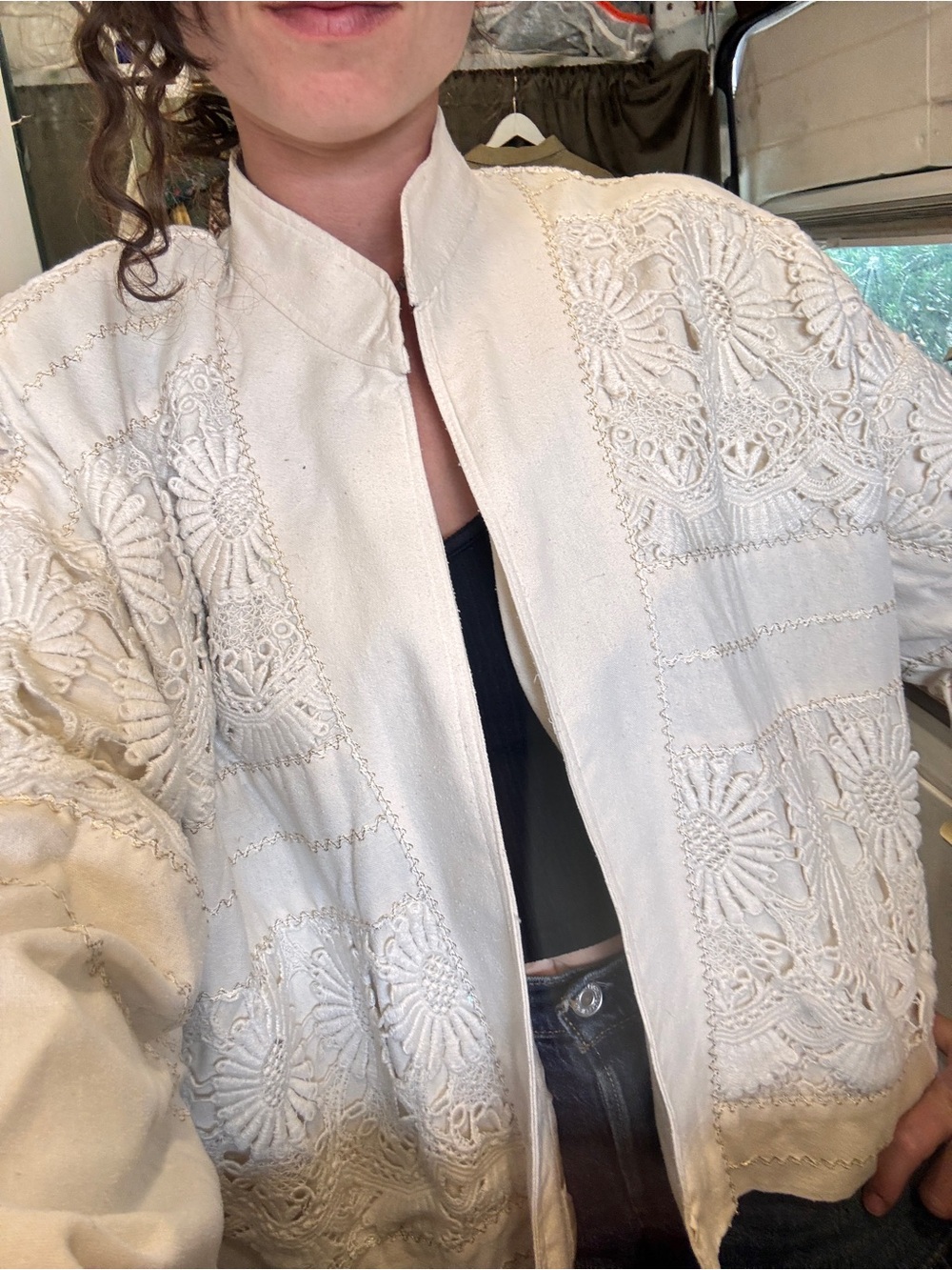 Vintage 80’s Lims Silk Crotchet Cream Embroidered Floral Bomber Jacket